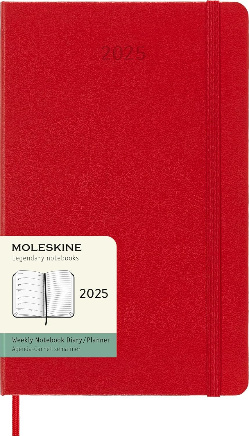 12M WEEKLY NOTEBOOK LARGE SCARLET RED HARD COVER 2025