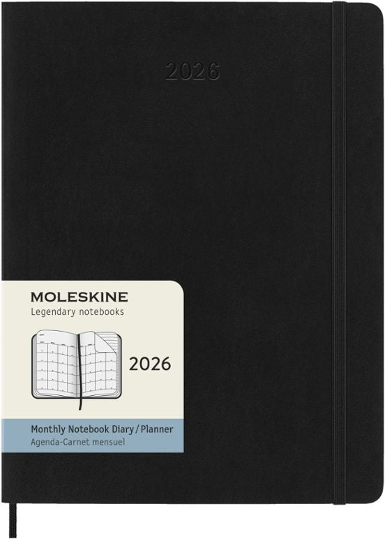AGENDA 2026  12M MONTHLY EXTRA LARGE BLACK SOFT COVER