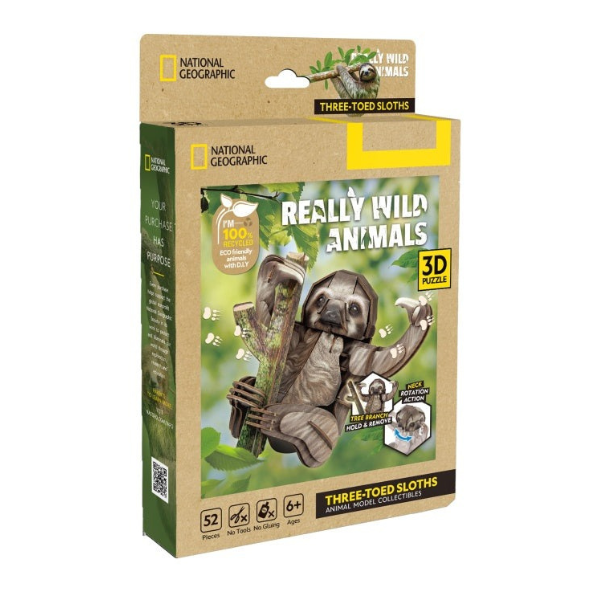 ROMPECABEZAS 3D NAT GEO THREE TOED SLOTH 52 PIECES (DS1175H)