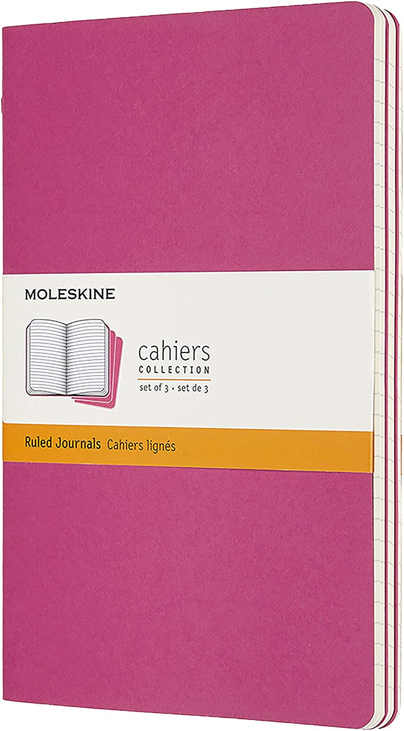 RULED CAHIER JOURNAL SET OF 3 LARGE KINETIC PINK