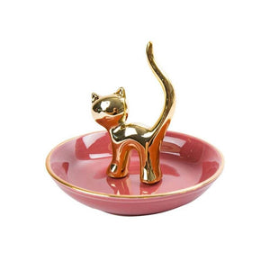 PORTA ANILLOS GATTO DORADO PORCELANA (27305)