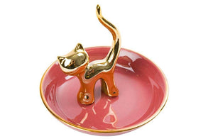 PORTA ANILLOS GATTO DORADO PORCELANA (27305)