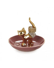 Cargar imagen en el visor de la galería, PORTA ANILLOS GATTO DORADO PORCELANA (27305)
