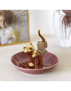 PORTA ANILLOS GATTO DORADO PORCELANA (27305)